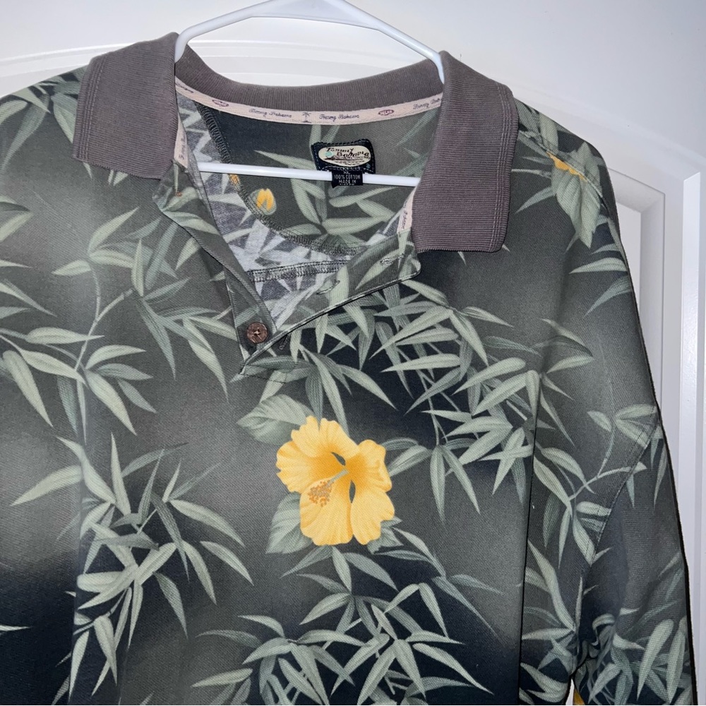 TOMMY BAHAMA Brown & Green Aloha Hawaiian Tropical Polo Shirt Men size xl